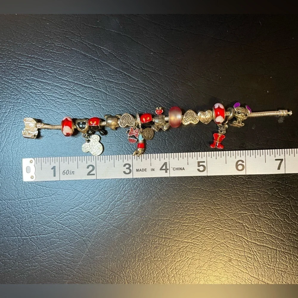 Disney silver red Charm Snake Chain Bracelet
